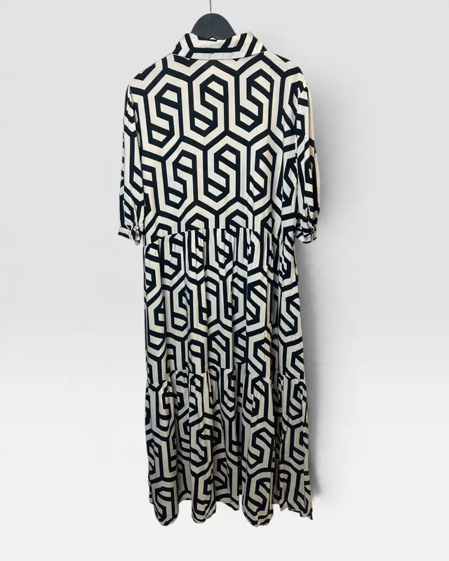 Vestido estampado beige y negro agustinas