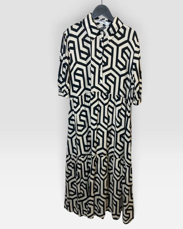 Vestido estampado beige y negro agustinas