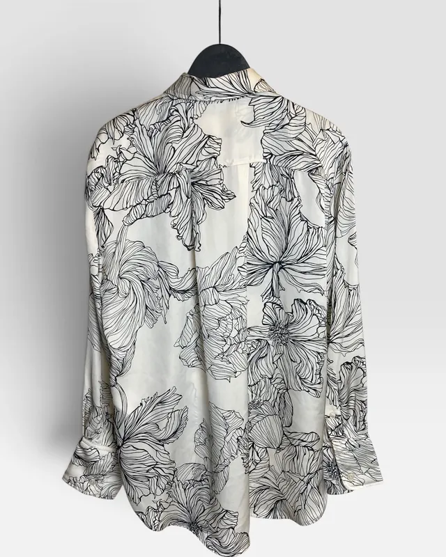 Camisa cruda satinada c/flores h&m
