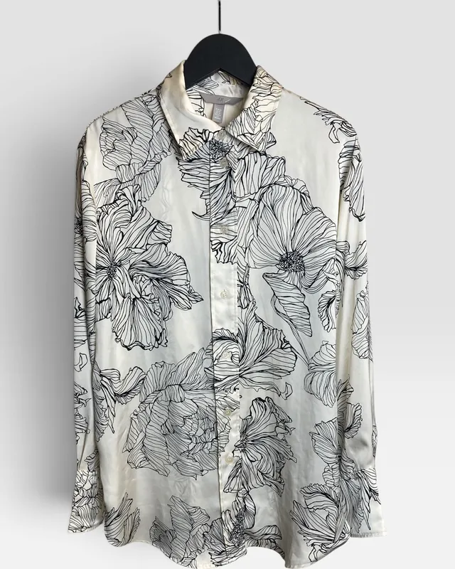 Camisa cruda satinada c/flores h&m