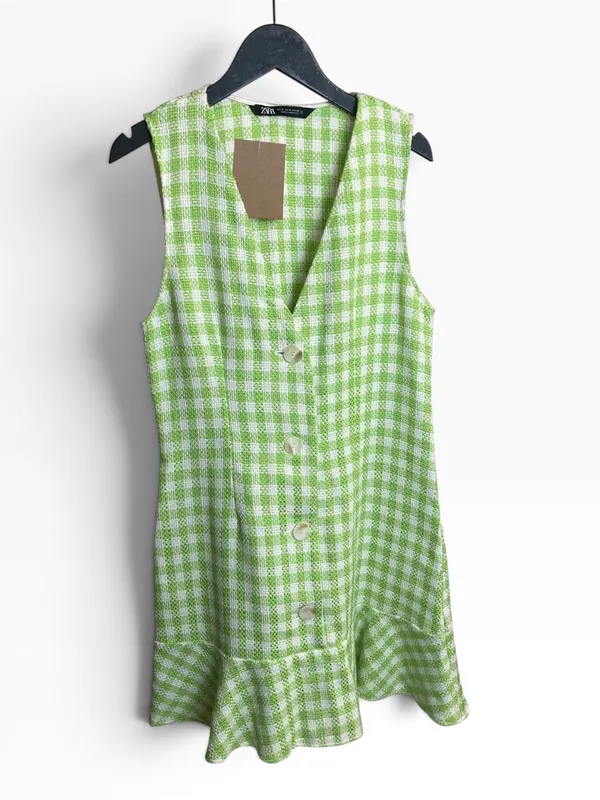 Vestido verde blanco zara