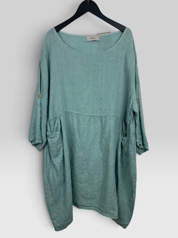 Vestido corto lino con bolsillos petra