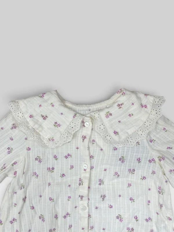 Camisa cuello baby estampada con puntilla zara