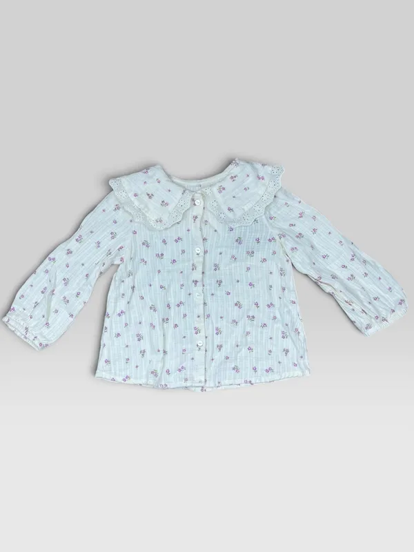 Camisa cuello baby estampada con puntilla zara