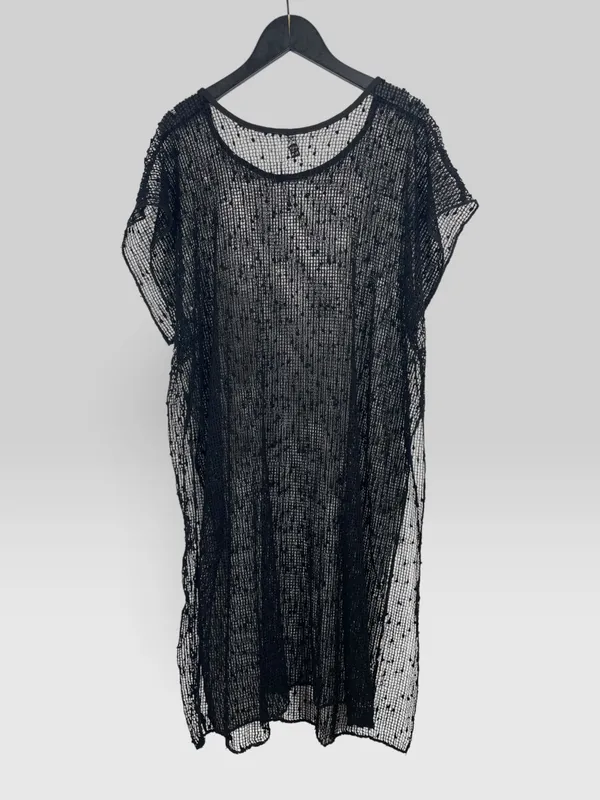 Vestido mc negro tejido  calado c/circulos indian