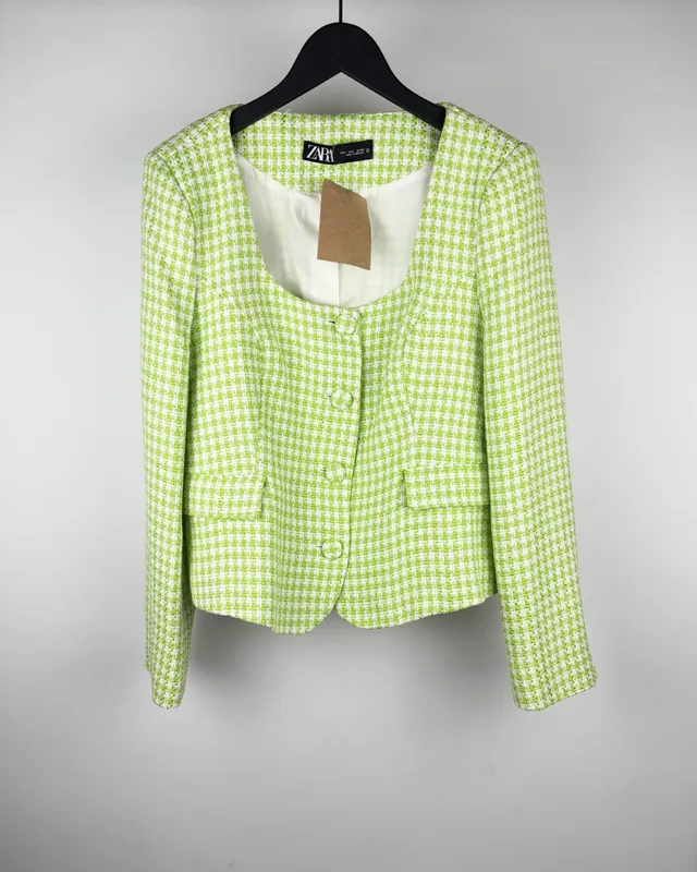 Chaqueta cuadrille verde y blanco zara
