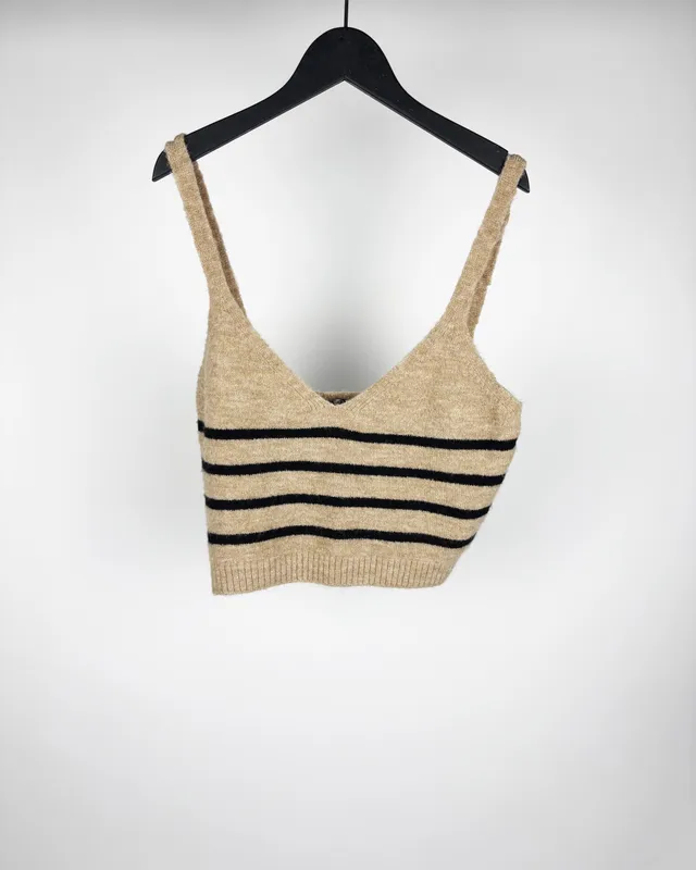 Top tejido beige y negro zara