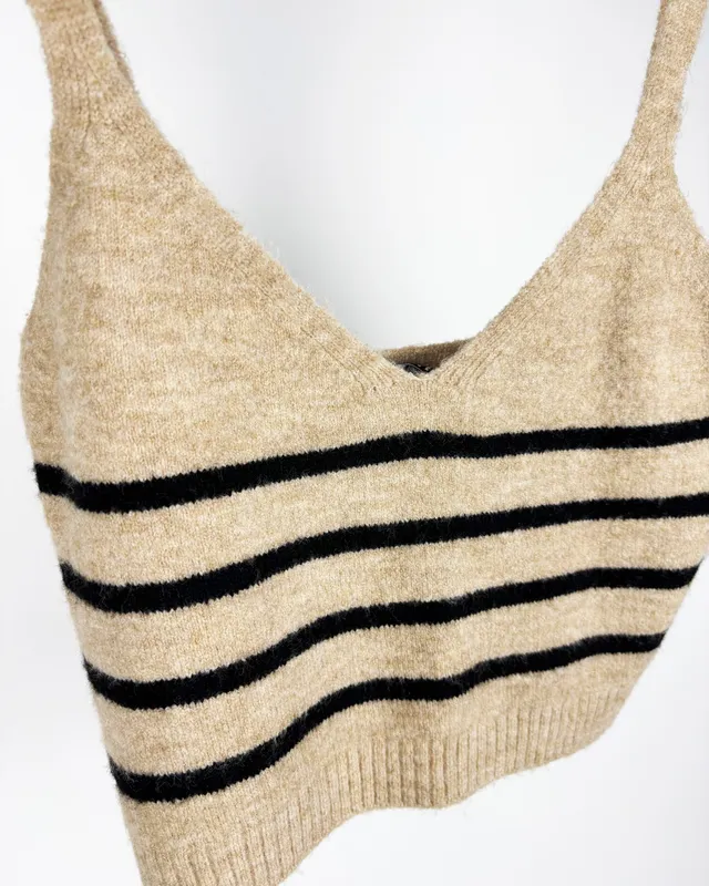 Top tejido beige y negro zara