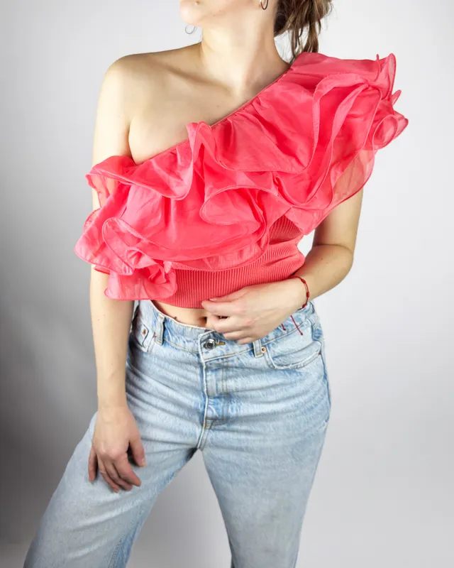 Top coral c/volados gasa zara