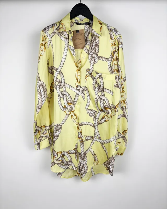 Camisa ml amarilla satinada zara