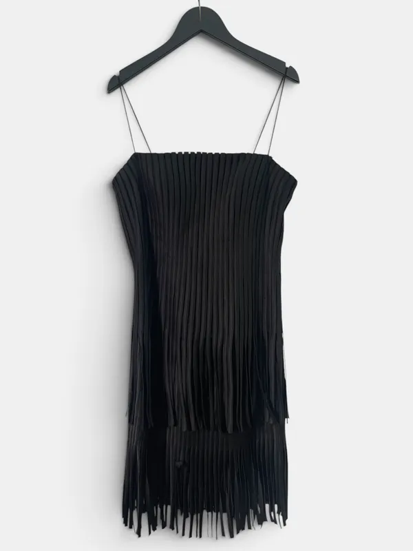 Vestido fiesta corto negro con flecos gracia