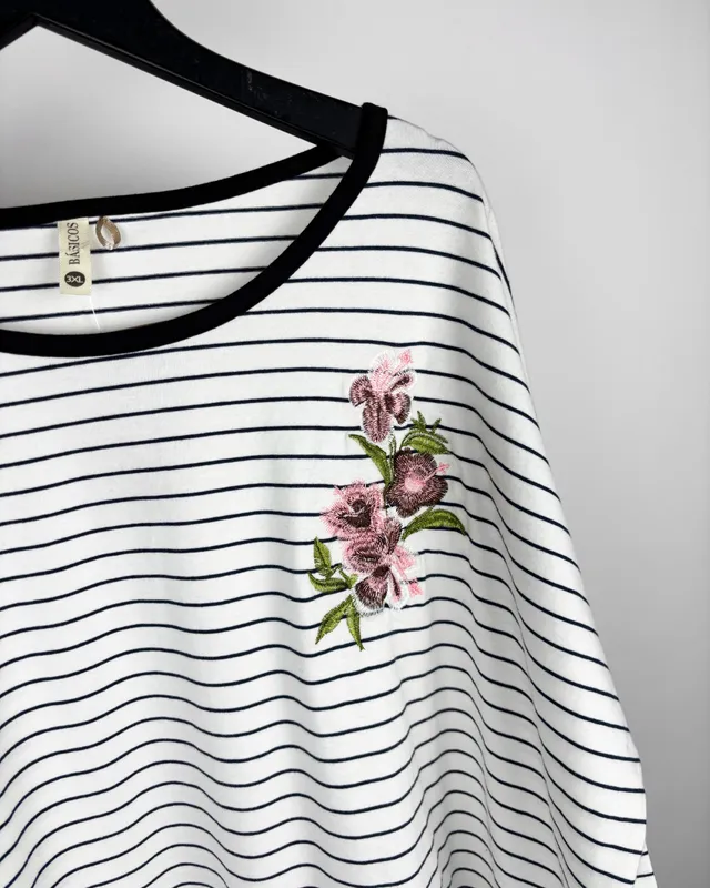 Remera mc rayada c/bordado basicos