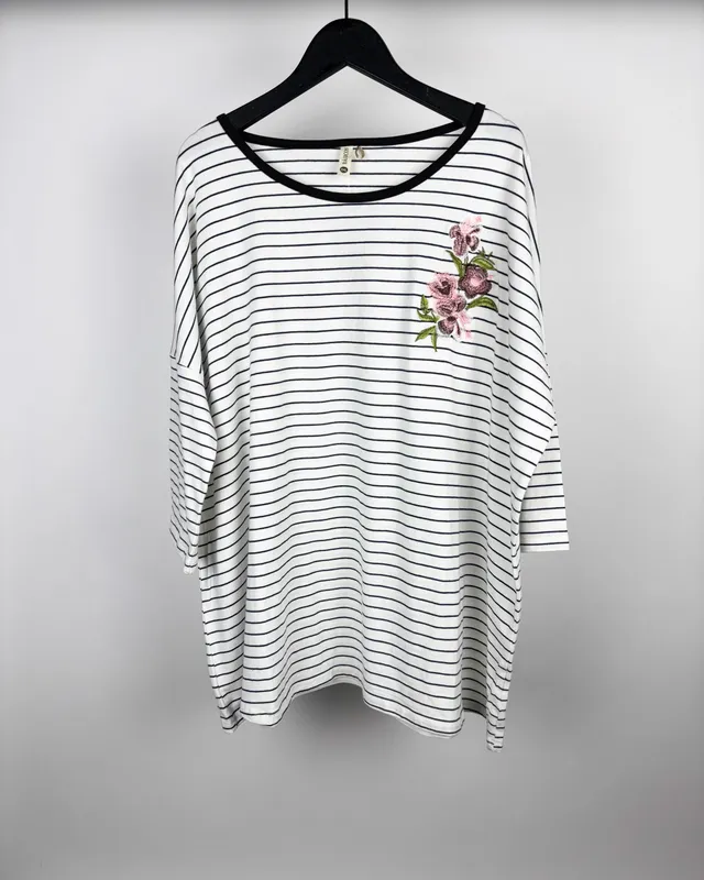 Remera mc rayada c/bordado basicos