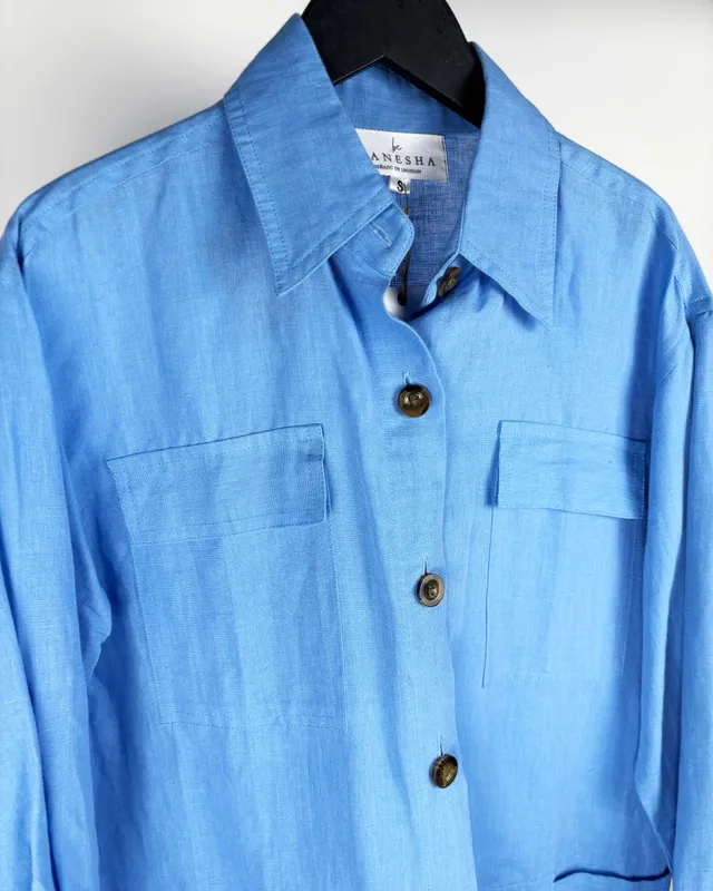 Camisa tipo lino azul ganesha