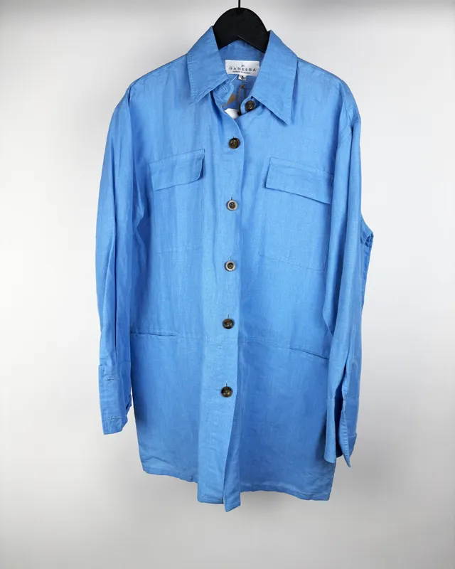 Camisa tipo lino azul ganesha