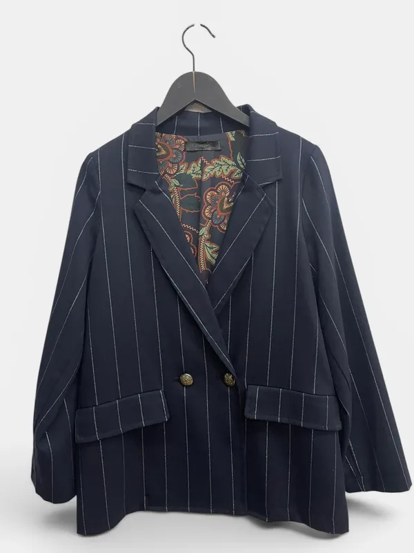 Blazer azul marino raya plateada forro estampado please