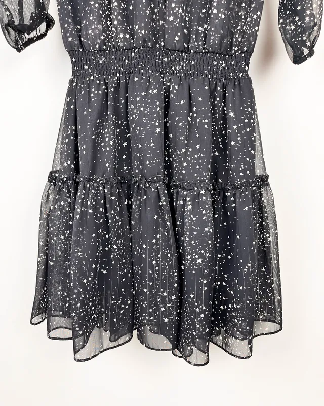 Vestido negro estampado rapsodia