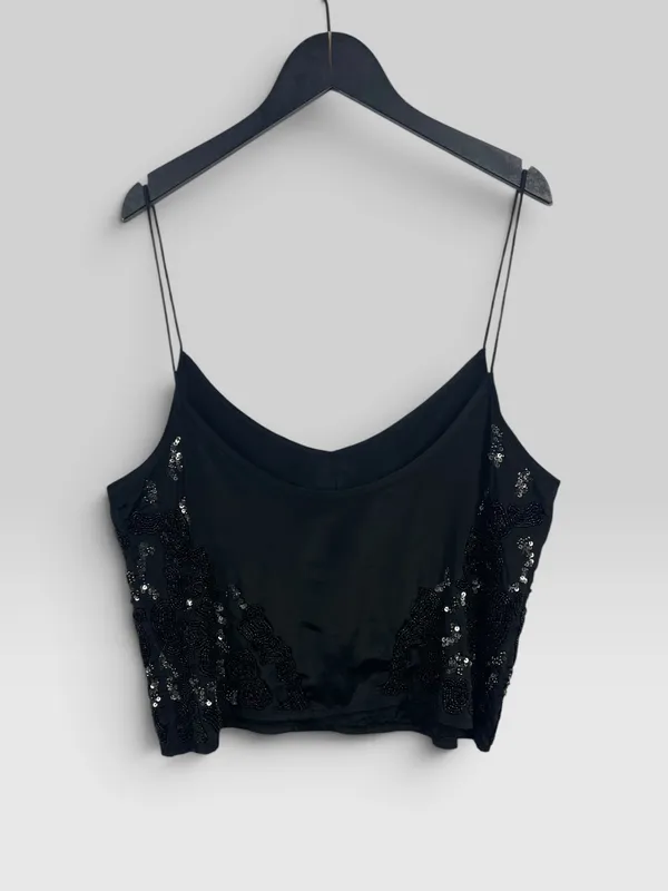Musculosa lentejuelas negra kosiuko
