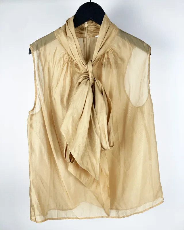 Blusa beige transparente c/jabot h&m