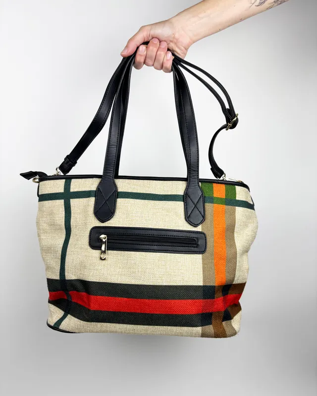 Cartera beige verde negra