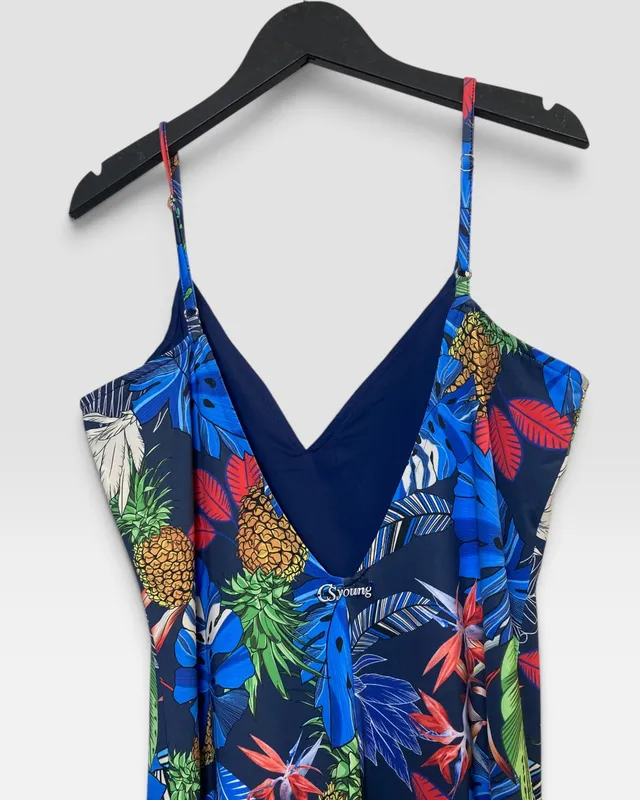 Vestido bf azul c/flores carmen steffens