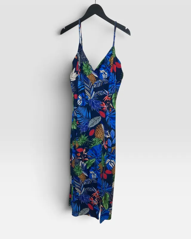 Vestido bf azul c/flores carmen steffens