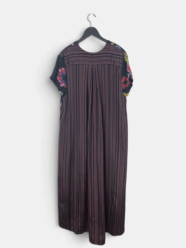 Vestido largo mc camisero estampado flores y rayas rapsodia