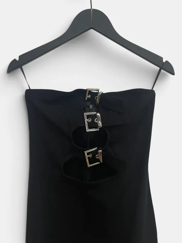 Vestido strapless largo tubo con hebillas bershka
