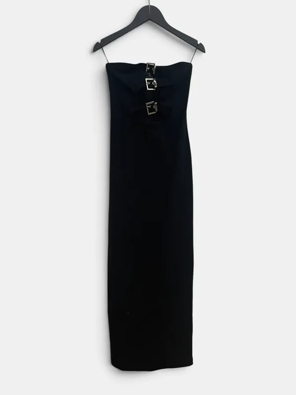 Vestido strapless largo tubo con hebillas bershka