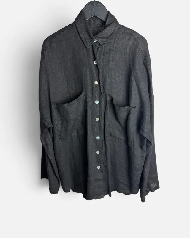 Camisa negra de lino made in italy