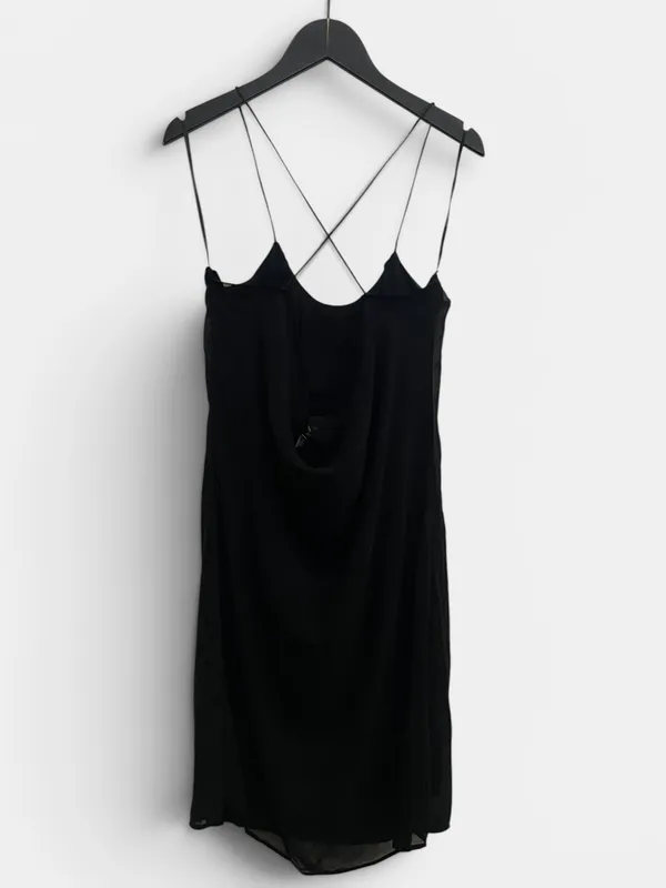 Vestido fiesta corto gasa espalda abierta zara
