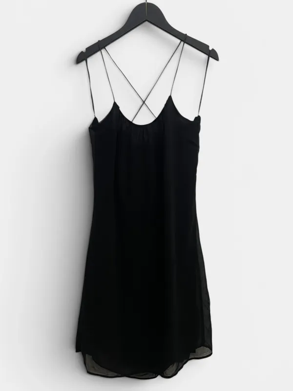 Vestido fiesta corto gasa espalda abierta zara