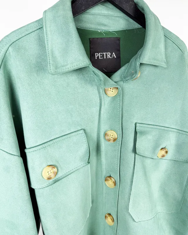Chaqueta simil gamuza verde petra