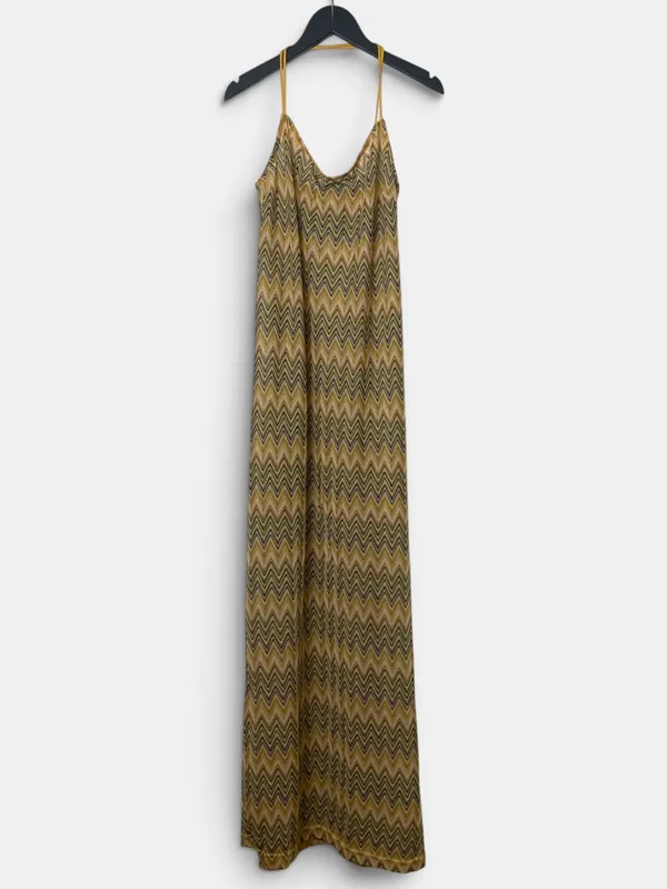 Vestido largo tejido zig zag mango