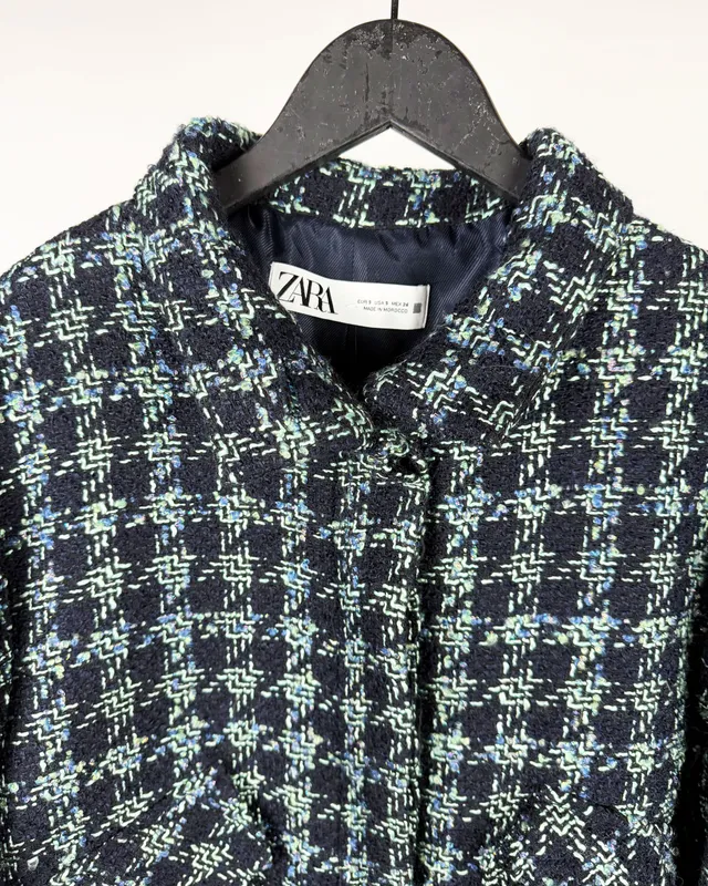 Chaqueta tweed azul zara