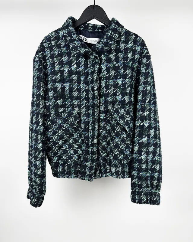 Chaqueta tweed azul zara