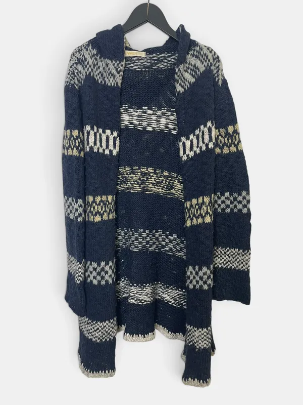 Saco tejido lana con capucha jacquard africa