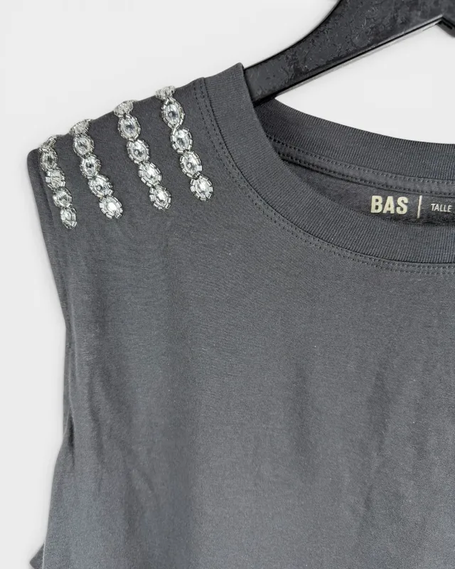 Remera gris strass bas