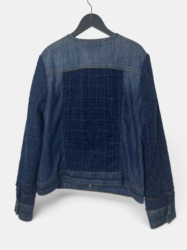 Chaqueta jean y tejido desigual