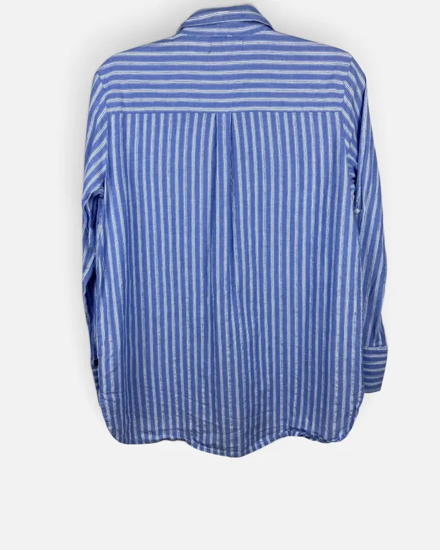 Camisa celeste rayada c/bordado justa petra