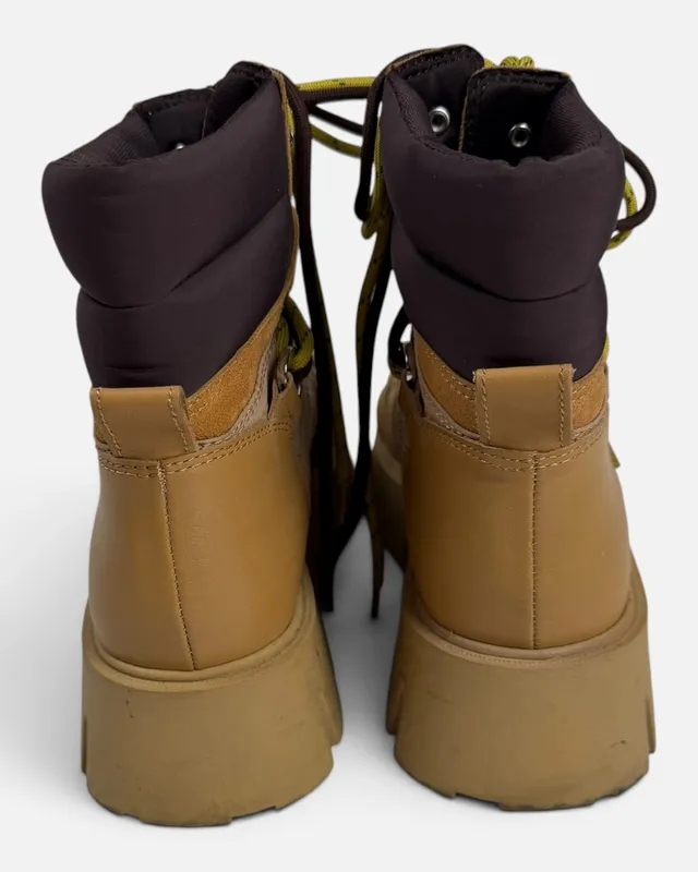 Botas beige cuero acordonadas mango