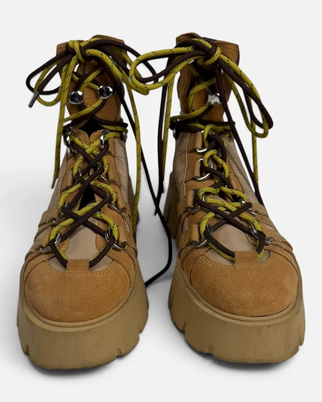 Botas beige cuero acordonadas mango