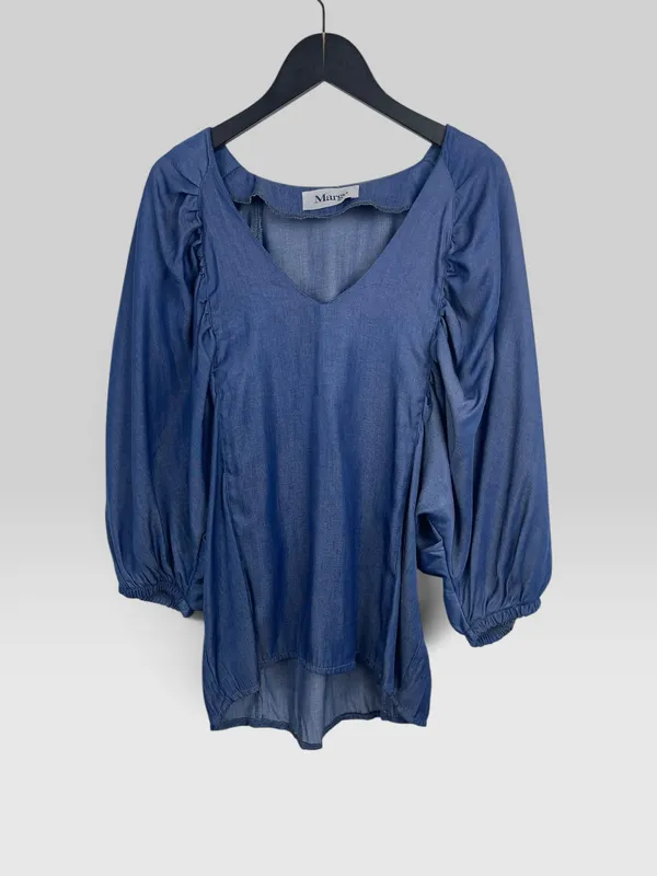 Blusa en jean camisero manga abullonada margo baridon