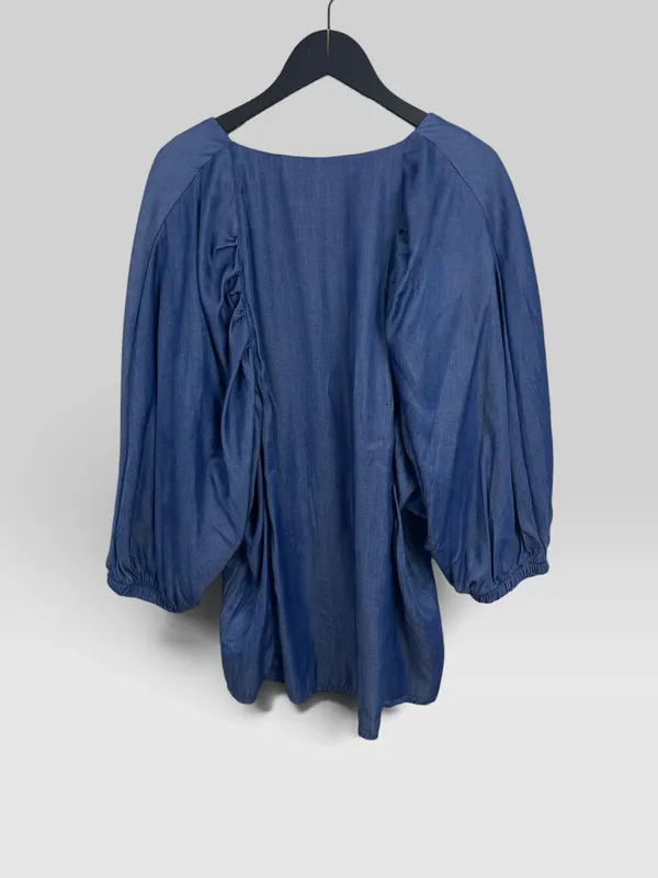 Blusa en jean camisero manga abullonada margo baridon