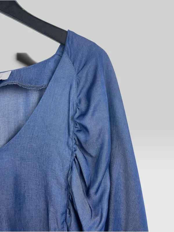 Blusa en jean camisero manga abullonada margo baridon