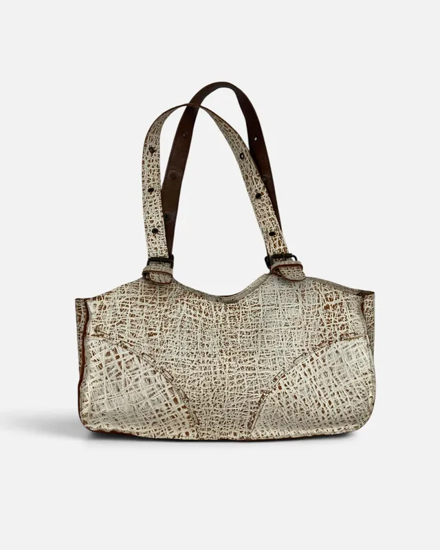 Cartera marron craquelada blanca