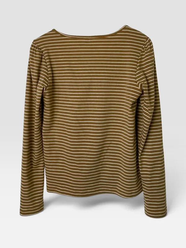 Remera rayada fruncida en escote v indian