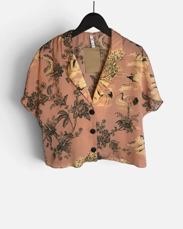 Camisa salmon estampada zara