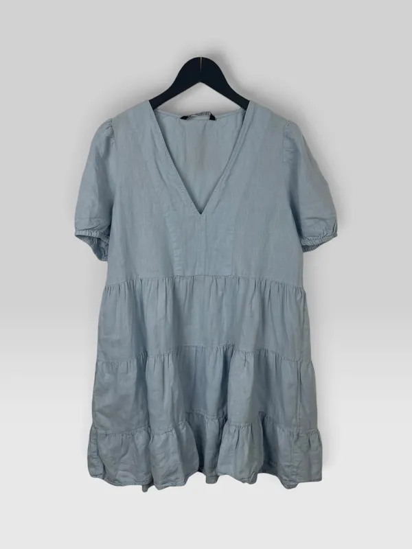 Vestido corto jean camisero acampanado zara
