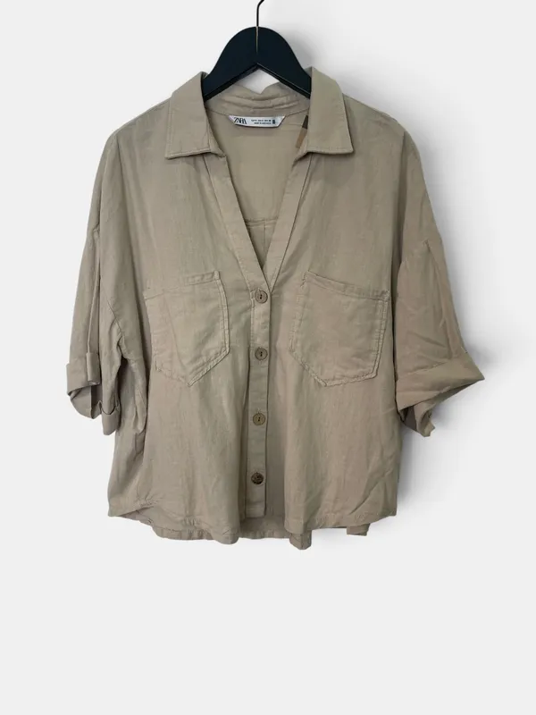 Camisa corta manga corta v overiseze zara